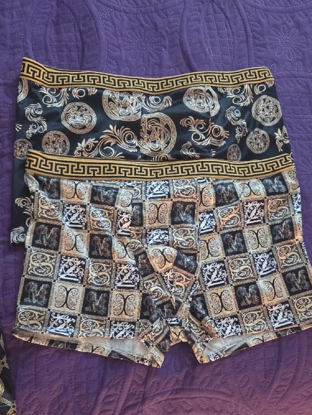 3/$15   5 PAIR Men’s Black and Gold Patterned Underwear Boxer/Briefs Sz Lg/XL